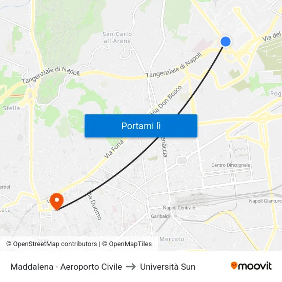 Maddalena - Aeroporto Civile to Università Sun map