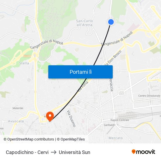 Capodichino - Cervi to Università Sun map