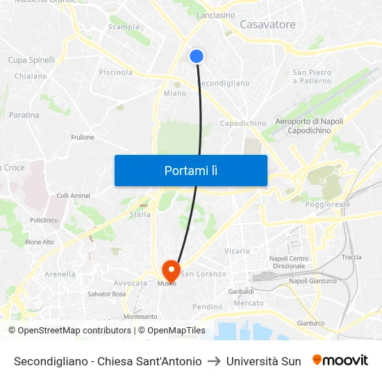 Secondigliano - Chiesa Sant'Antonio to Università Sun map