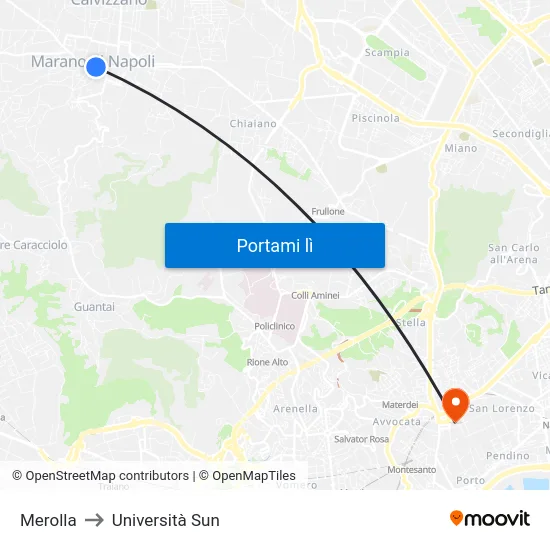 Merolla to Università Sun map