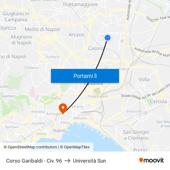 Corso Garibaldi - Civ. 96 to Università Sun map