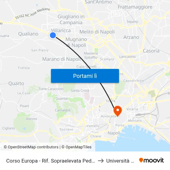 Corso Europa - Rif. Sopraelevata Pedonale to Università Sun map