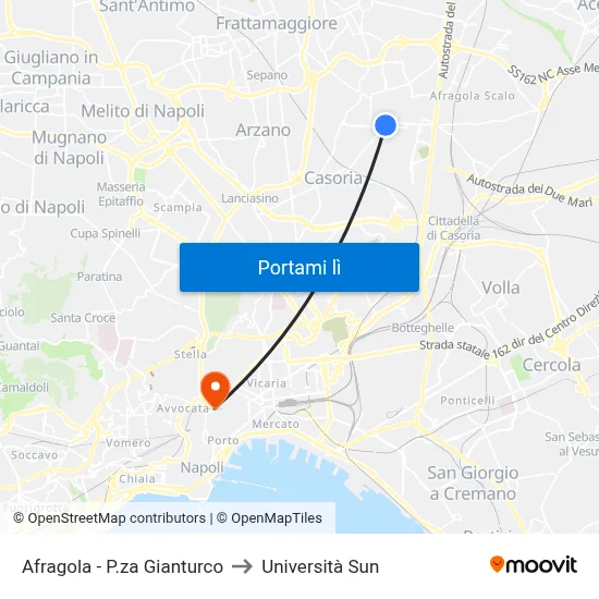 Afragola - P.za Gianturco to Università Sun map