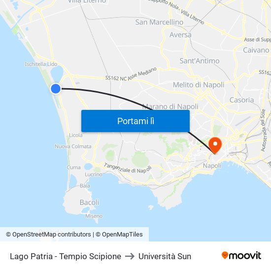 Lago Patria - Tempio Scipione to Università Sun map