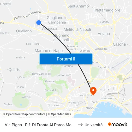 Via Pigna - Rif. Di Fronte Al Parco Mondo Nuovo to Università Sun map