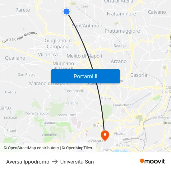 Aversa Ippodromo to Università Sun map