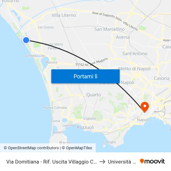 Via Domitiana - Rif. Uscita Villaggio Coppola to Università Sun map