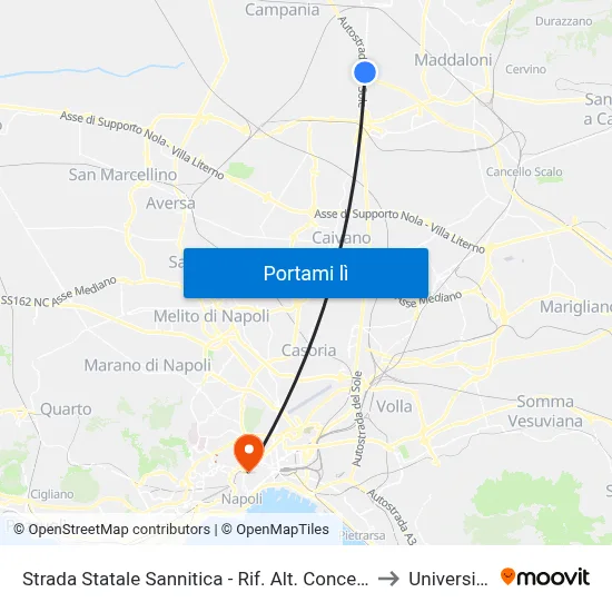 Strada Statale Sannitica - Rif. Alt. Concessionaria Mitsubisci to Università Sun map