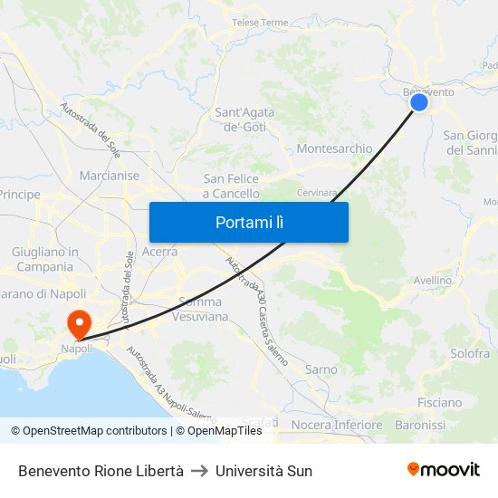 Benevento Rione Libertà to Università Sun map