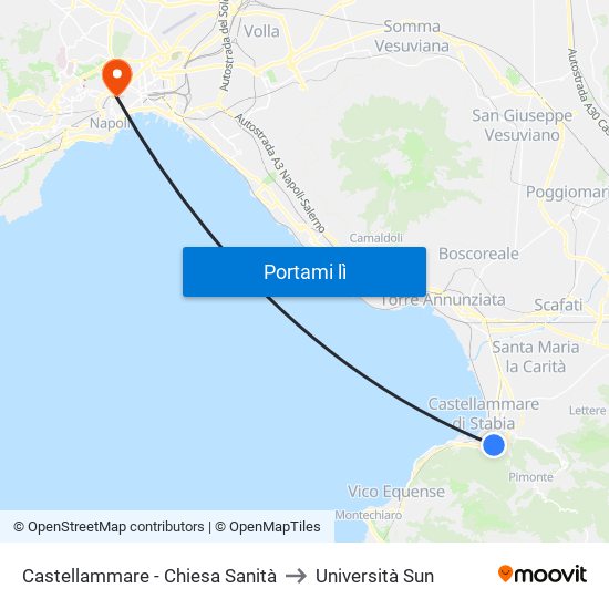Castellammare - Chiesa Sanità to Università Sun map