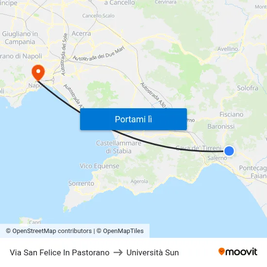 Via San Felice In Pastorano to Università Sun map
