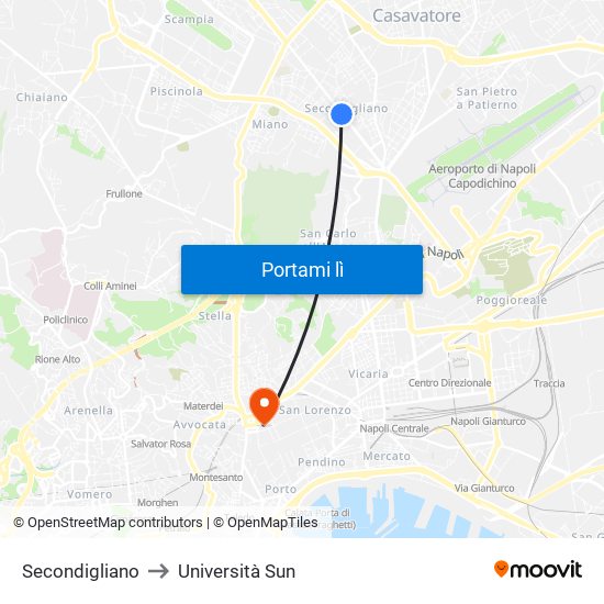 Secondigliano to Università Sun map