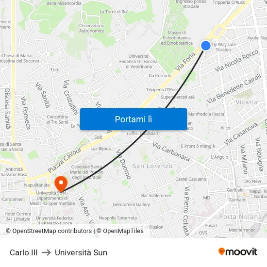 Carlo III to Università Sun map
