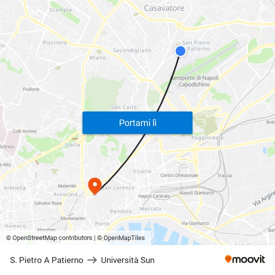 S. Pietro A Patierno to Università Sun map