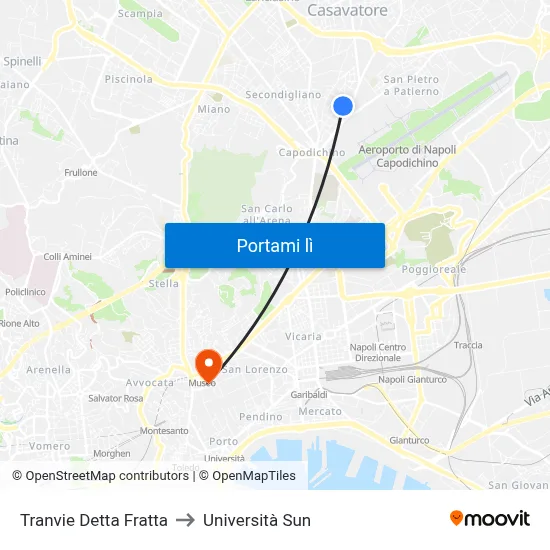 Tranvie Detta Fratta to Università Sun map