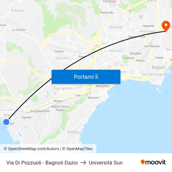 Via Di Pozzuoli - Bagnoli Dazio to Università Sun map