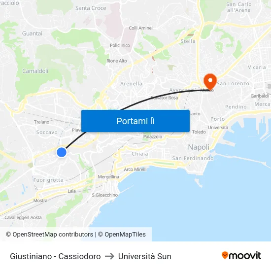 Giustiniano - Cassiodoro to Università Sun map