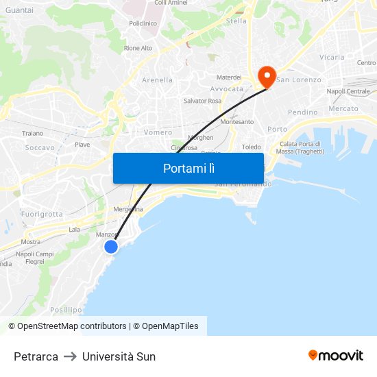 Petrarca to Università Sun map