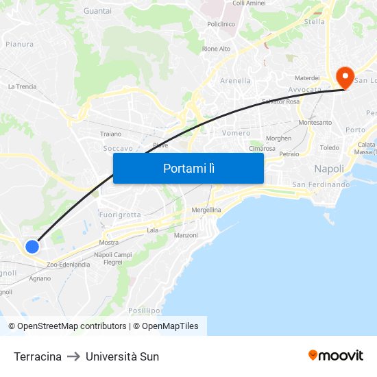 Terracina to Università Sun map