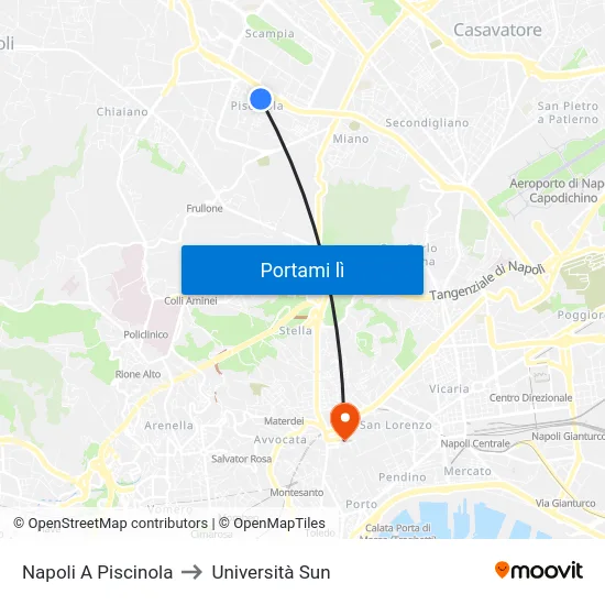 Napoli A Piscinola to Università Sun map