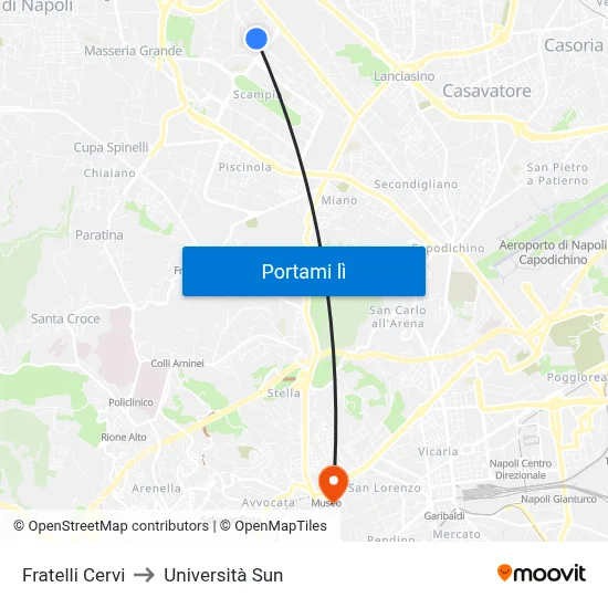 Fratelli Cervi to Università Sun map
