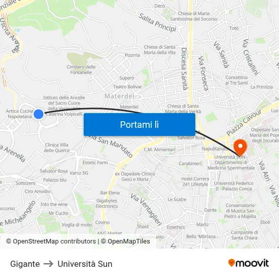 Gigante to Università Sun map