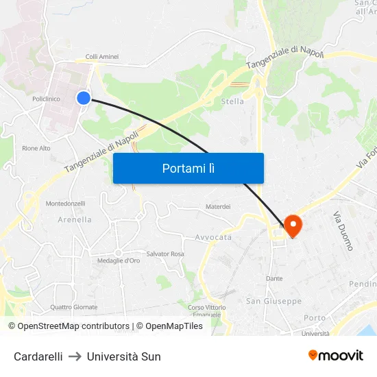 Cardarelli to Università Sun map