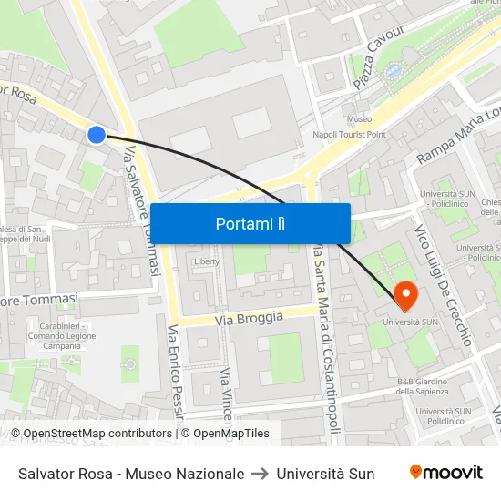 Salvator Rosa - Museo Nazionale to Università Sun map