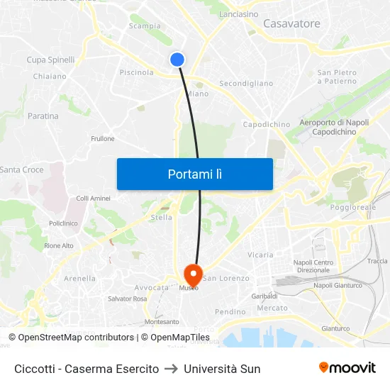 Ciccotti - Caserma Esercito to Università Sun map