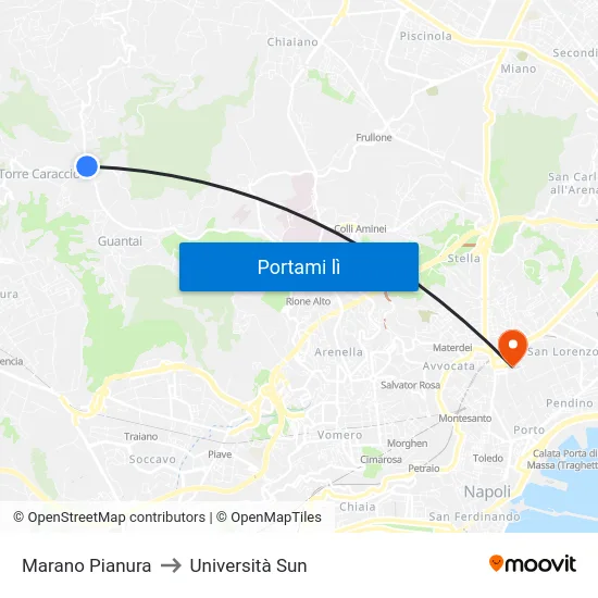 Marano Pianura to Università Sun map