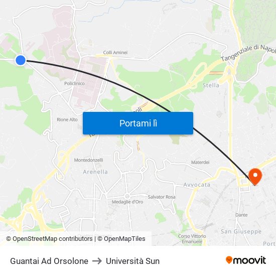 Guantai Ad Orsolone to Università Sun map