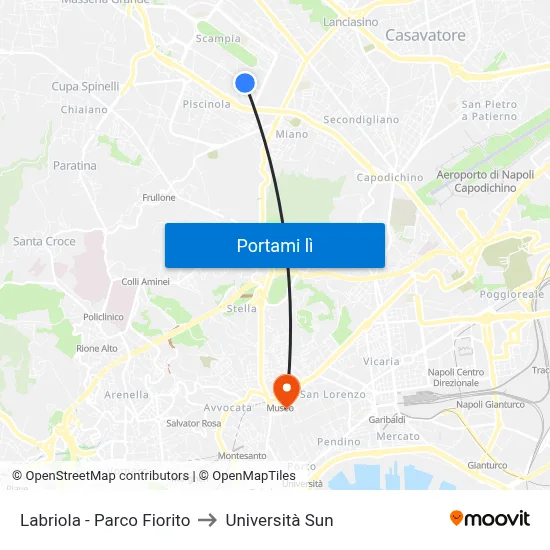 Labriola - Parco Fiorito to Università Sun map
