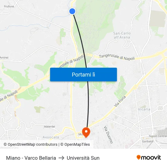 Miano - Varco Bellaria to Università Sun map