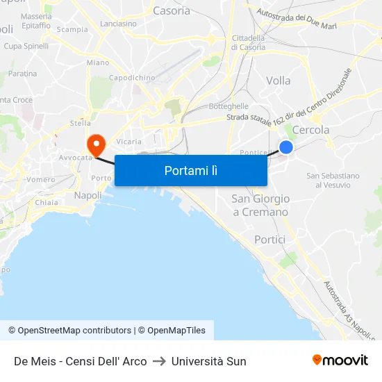 De Meis - Censi Dell' Arco to Università Sun map