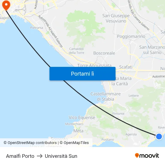 Amalfi Porto to Università Sun map