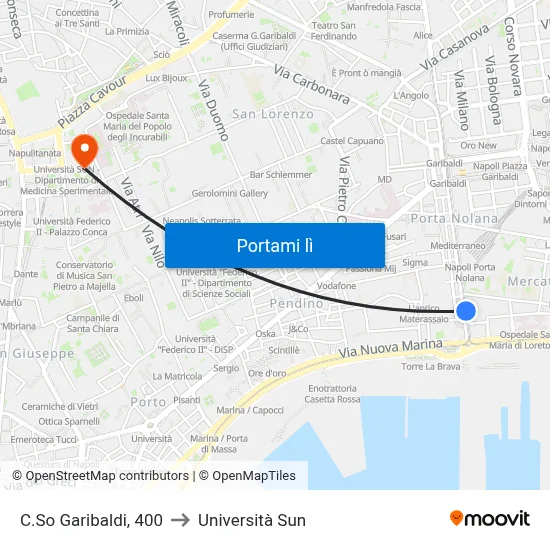 C.So Garibaldi, 400 to Università Sun map