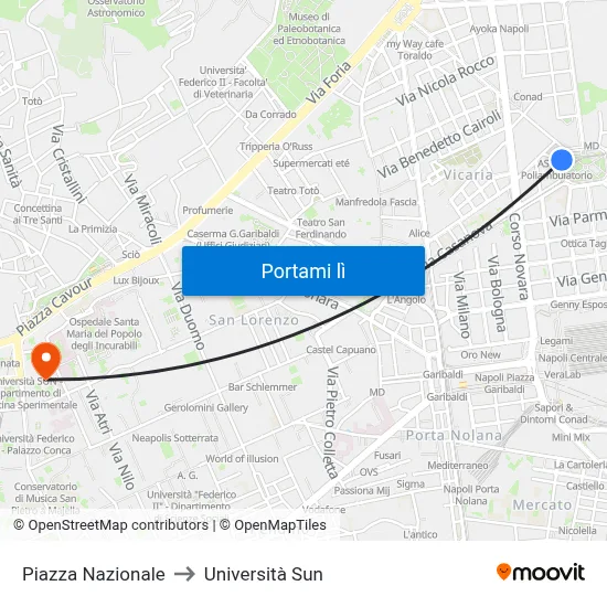 Piazza Nazionale to Università Sun map