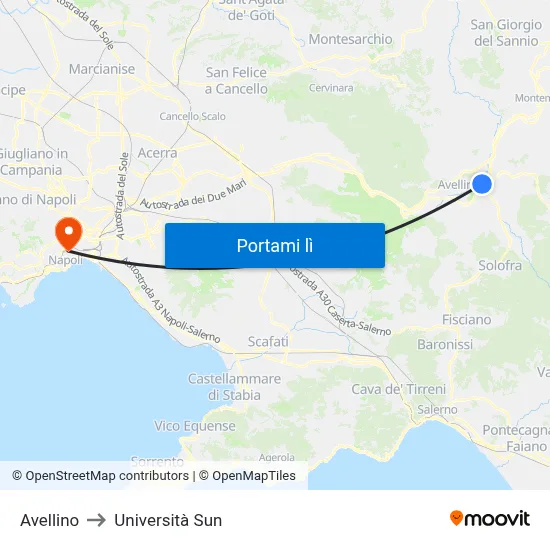 Avellino to Università Sun map
