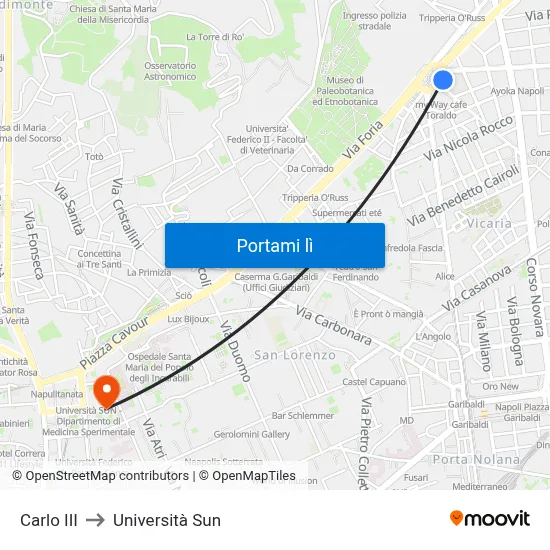 Carlo III to Università Sun map