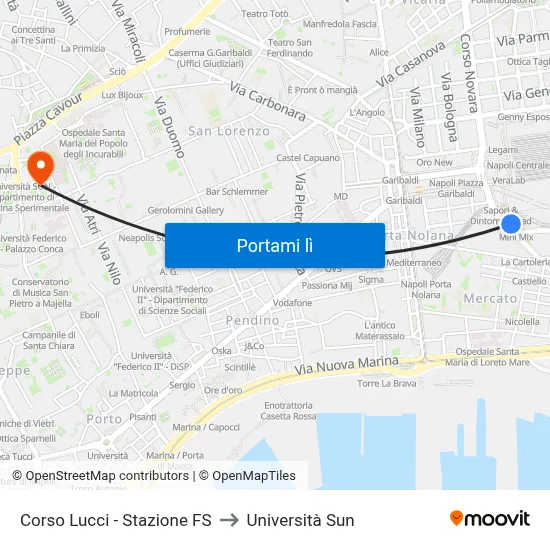 Corso Lucci - Stazione FS to Università Sun map