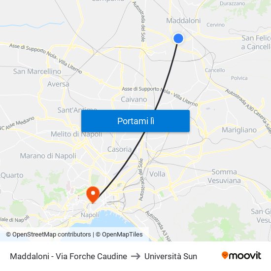 Maddaloni - Via Forche Caudine to Università Sun map