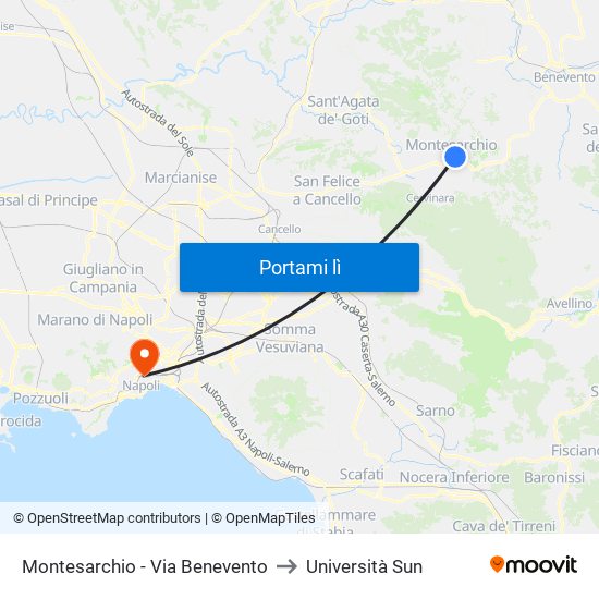 Montesarchio - Via Benevento to Università Sun map
