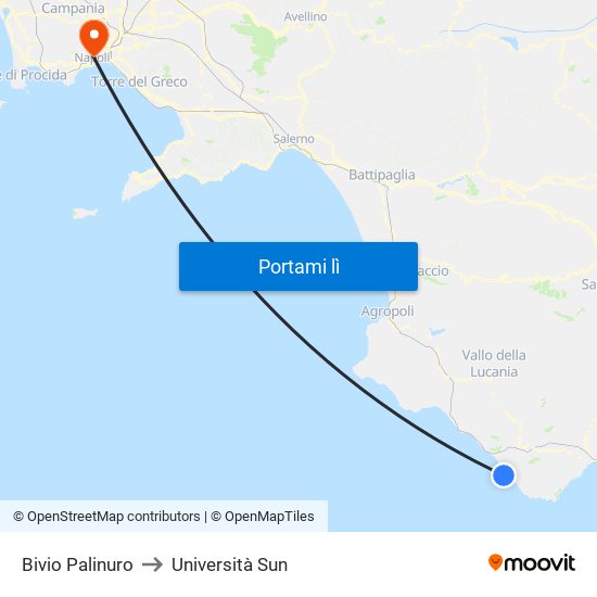 Bivio Palinuro to Università Sun map