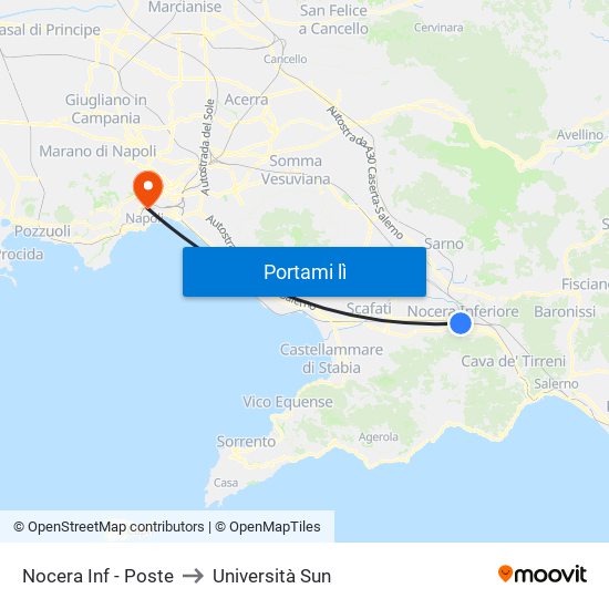 Nocera Inf - Poste to Università Sun map