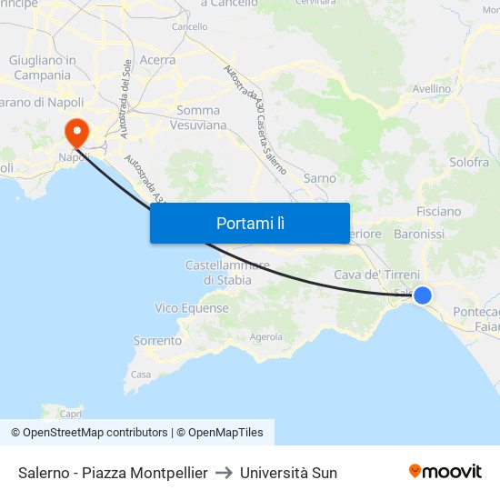 Salerno - Piazza Montpellier to Università Sun map