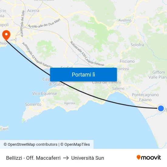 Bellizzi - Off. Maccaferri to Università Sun map