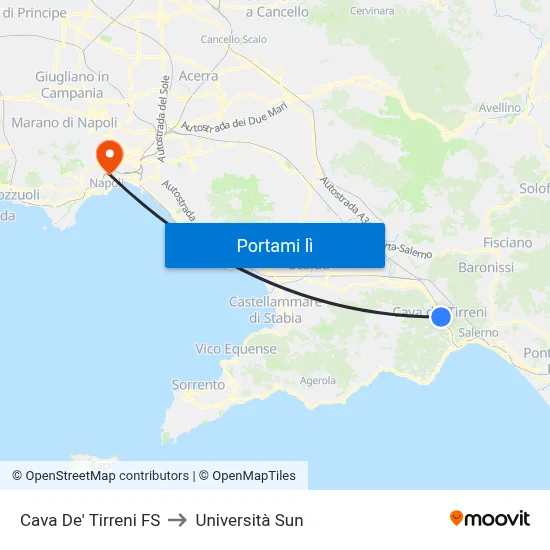 Cava De' Tirreni FS to Università Sun map