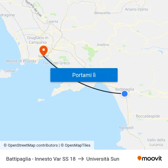 Battipaglia - Innesto Var SS 18 to Università Sun map