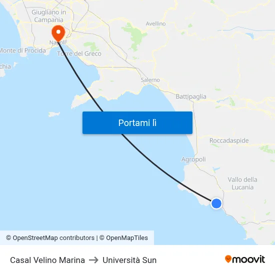 Casal Velino Marina to Università Sun map