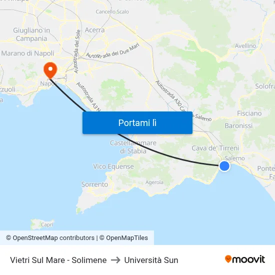 Vietri Sul Mare - Solimene to Università Sun map